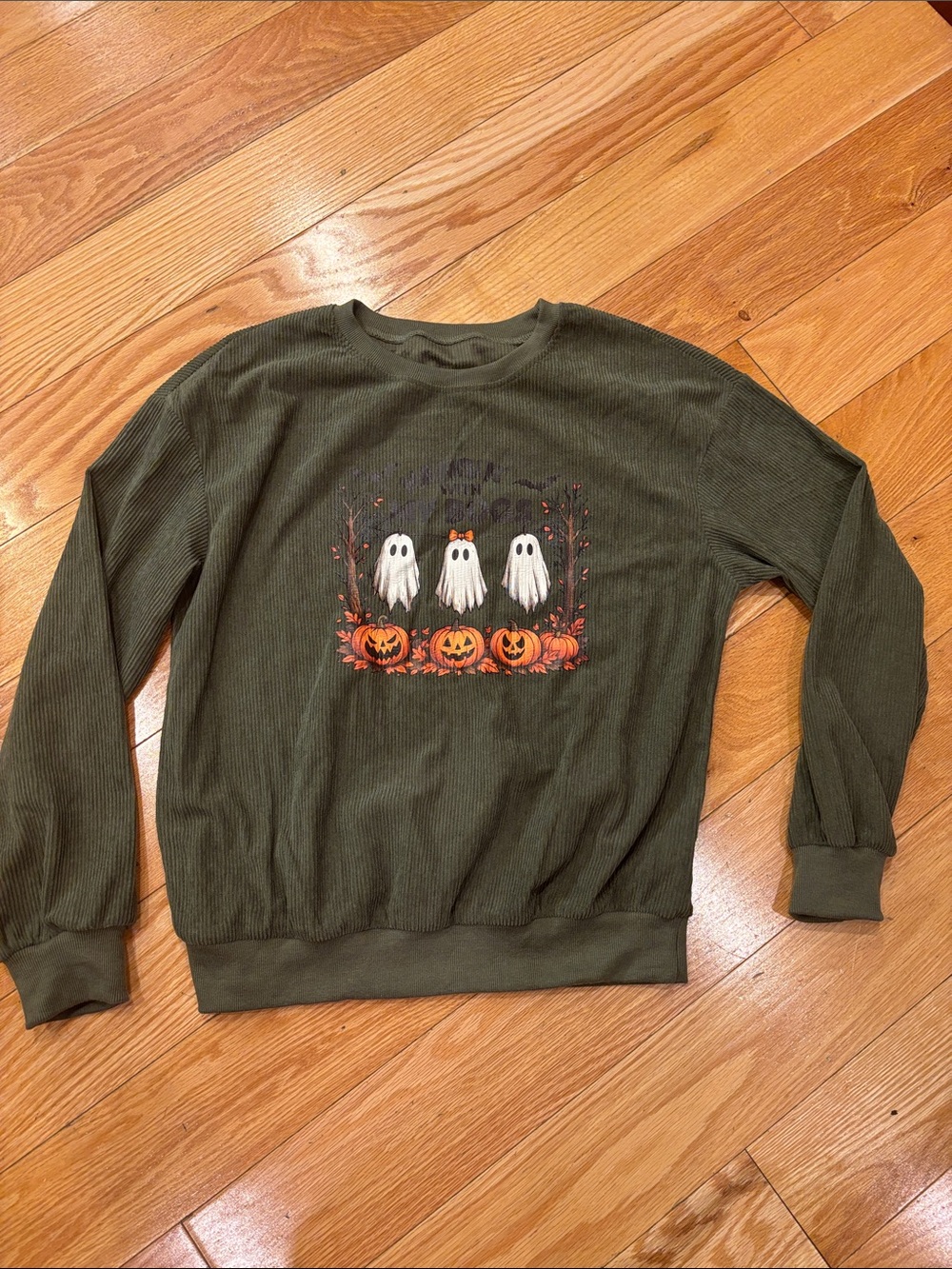 Soft ribbed Halloween Ghost & Pumpkin Crewneck Sweater HANGING WITH MY BOO’s